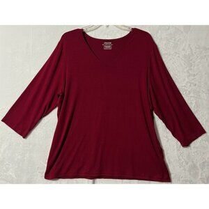 Chico's Ultimate Tee Womens 2XL Burgundy V-Neck 3/4 Sleeve Pullover Top